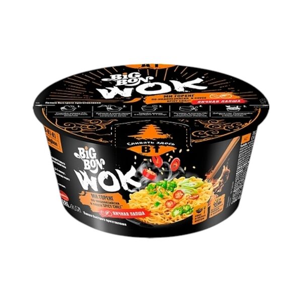 Лапша б/п яичная Ми Горенг по-индонезийски в соусе Spicy Chili/Спайси чили Bigbon wok 85г