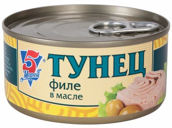 Тунец 5 Морей, филе в масле 185 г