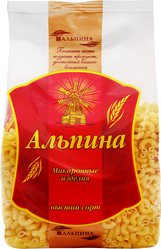 Макароны Альпина Рожки, группа В высший сорт, 900 г