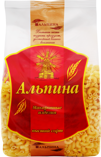 

Макароны Альпина Рожки, группа В высший сорт, 900 г
