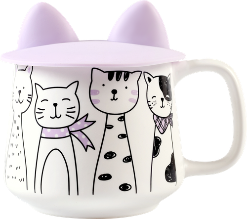 

Кружка HOMECLUB Котики, с силиконовой крышкой 360мл, фарфор, Арт. KRJYD1131-8046