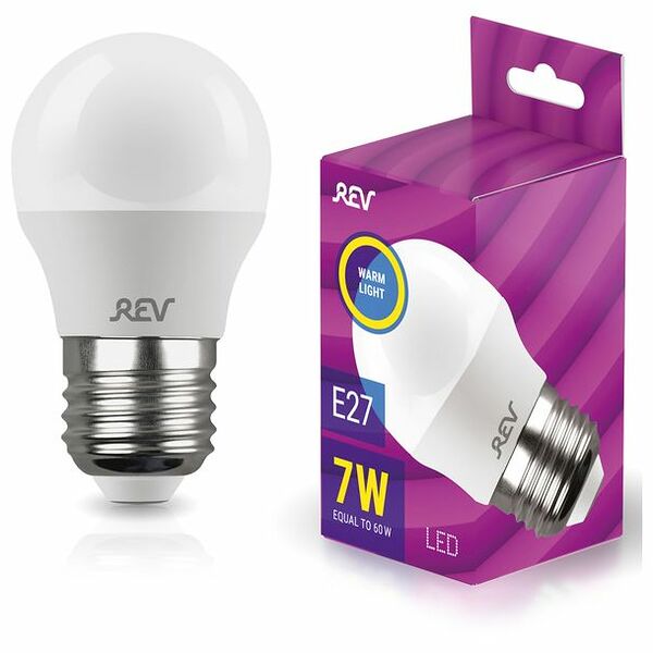 Лампа светодиодная REV E27 2700К теплый свет, шар, 7 Вт