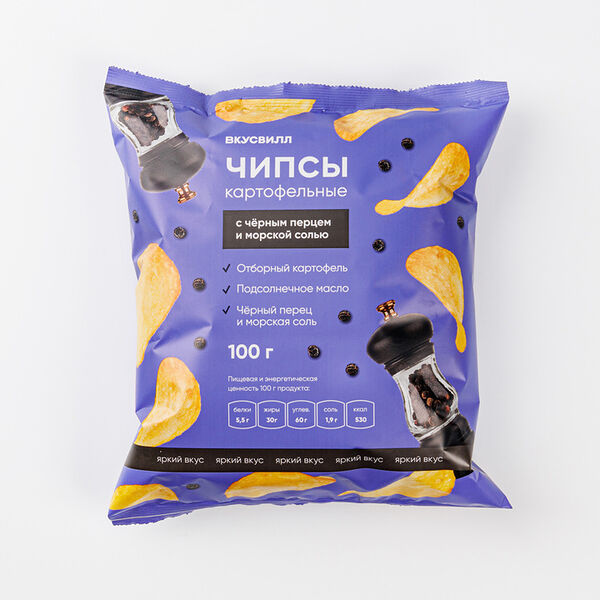 Чипсы картофельные с черным перцем и морской солью 100 г