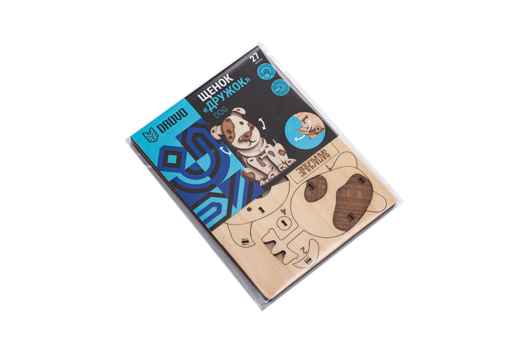 

Деревянный конструктор 3d пазл Drovo Щенок дружок