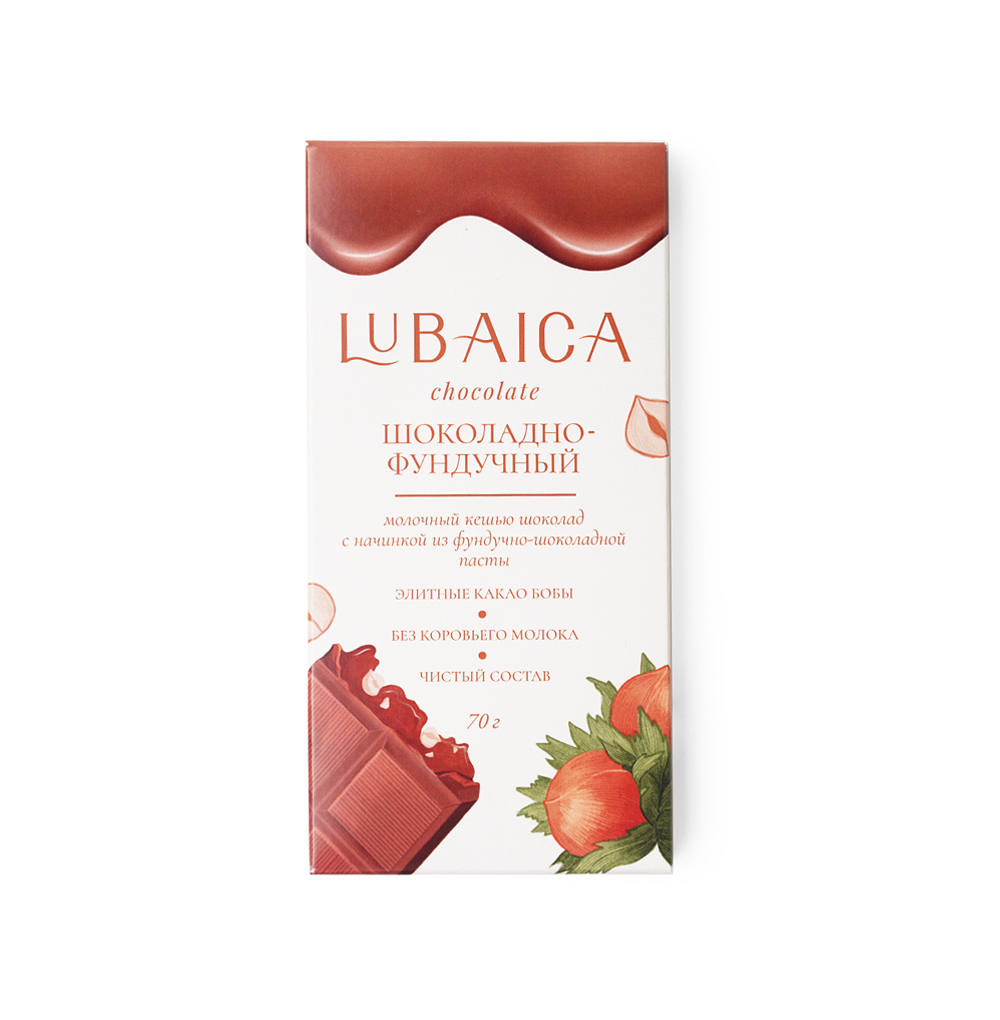 

Молочный кешью шоколад Lubaica с начинкой шоколадно-фундучный 70 г