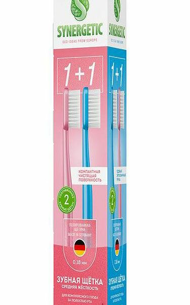 Зубная щетка SynergeticEco dental care средней жесткости, 2 шт