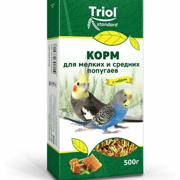 Корм для мелких и средних попугаев Triol сухой с мёдом