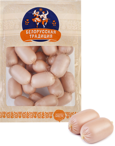 

Сардельки Белорусская традиция Толстячок с сыром высший сорт вес