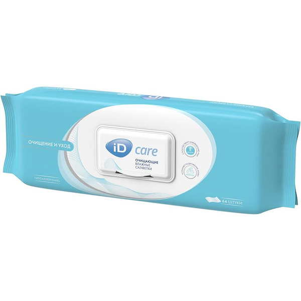 Влажные салфетки iD care Очищение и уход очищающие 64 шт