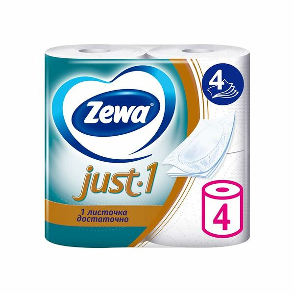 Туалетная бумага Zewa Just 1 4 слоя 4 рулона