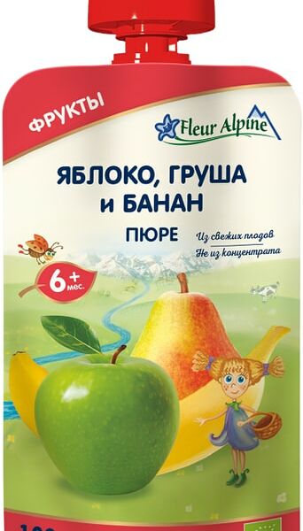 Пюре Fleur Alpine Organic Яблоко груша и банан с 6 месяцев 120г