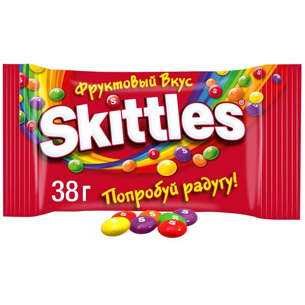 Драже Skittles Фруктовый вкус в разноцветной сахарной глазури 38 г