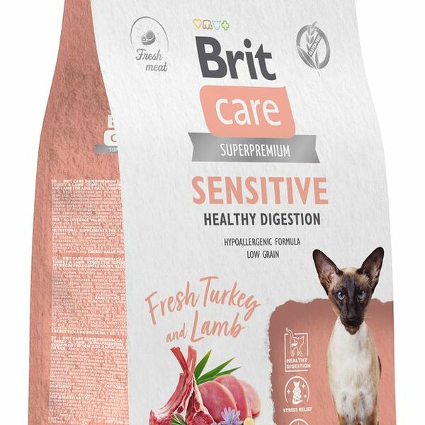 Сухой корм для кошек с чувствительным пищеварением Brit Care Cat Sensitive Healthy Digestion с индейкой и ягненком 1500 г