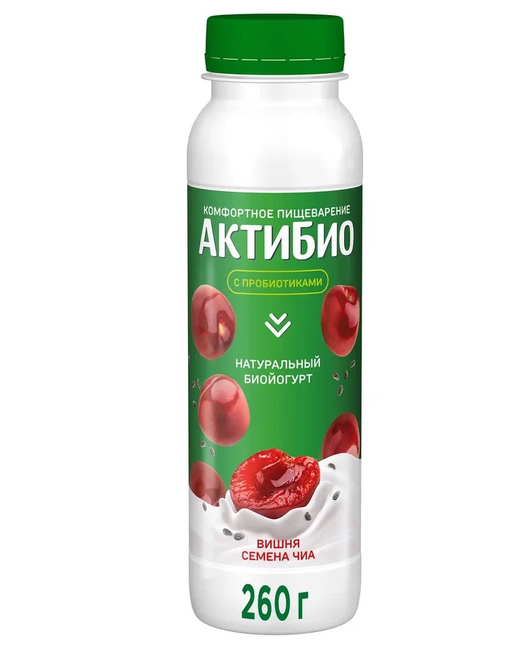 

Биойогурт АктиБио Комфортное пищеварение Вишня семена чиа 1.5% 260 г