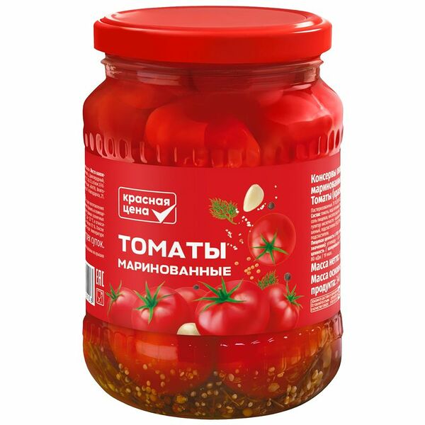 Томаты Красная Цена красные маринованные 680 г