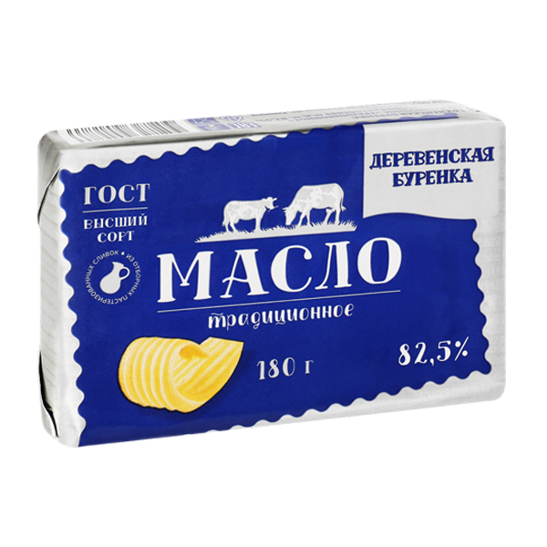 

Масло сливочное Деревенская Буренка Традиционное 82.5% 180 г