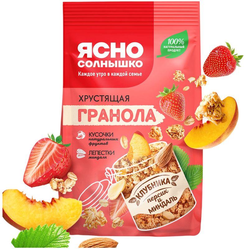 

Гранола Ясно Солнышко Клубника персик миндаль 250 г