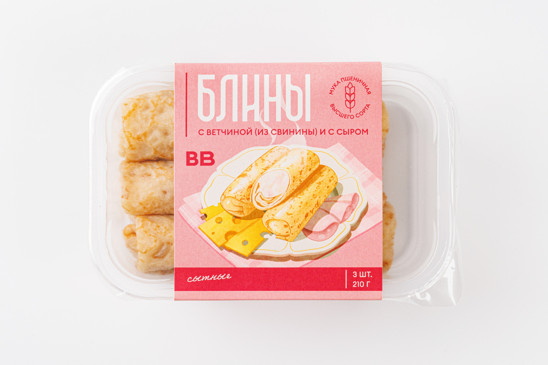 

Блины ВкусВилл с ветчиной (из свинины) и с сыром 210 г