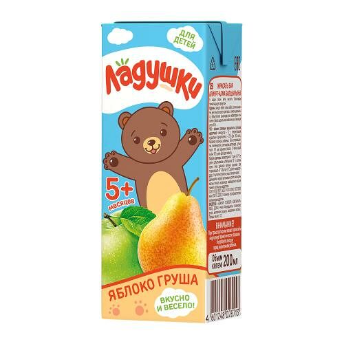 Нектар Ладушки яблоко-груша с мякотью 200 мл