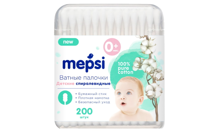 

Ватные палочки Mepsi спиралевидные детские 200 шт.