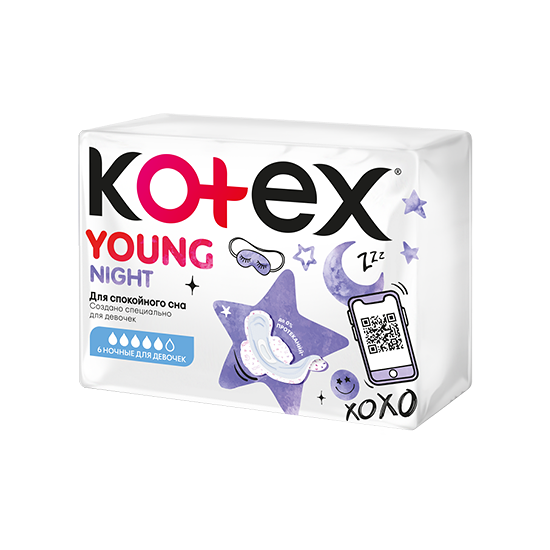 Прокладки для девочек Kotex Young ночные 6 шт