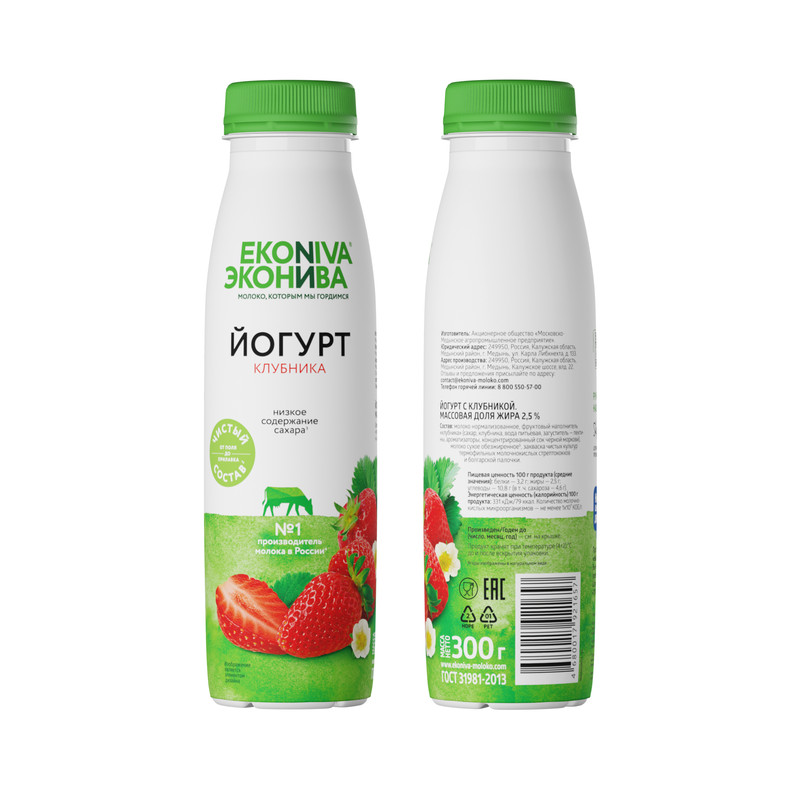 

Йогурт питьевой ЭкоНива с клубникой 2.5% 300 г