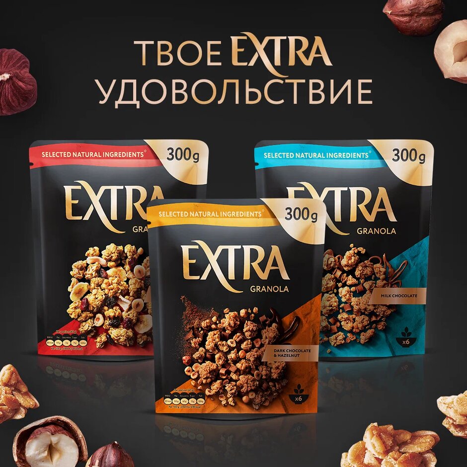 

Гранола-Мюсли Extra с темным шоколадом и фундуком 300 г