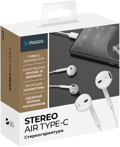 

Стереогарнитура Deppa Stereo Air Type-C, белый