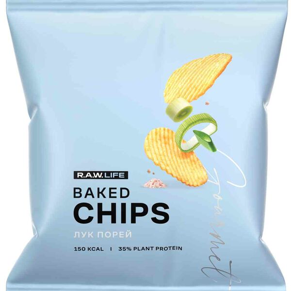 Чипсы протеиновые R.A.W.Life Baked Chips лук порей 35 г