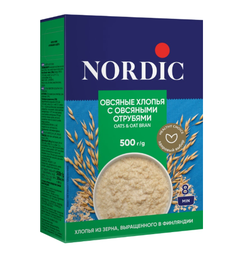 

Хлопья Nordic овсяные с овсяными отрубями 500 г