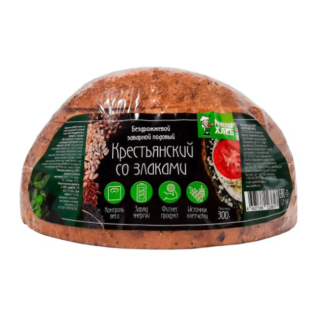 

Хлеб Рижский хлеб Крестьянский со злаками бездрожжевой заварной подовый, 300 г