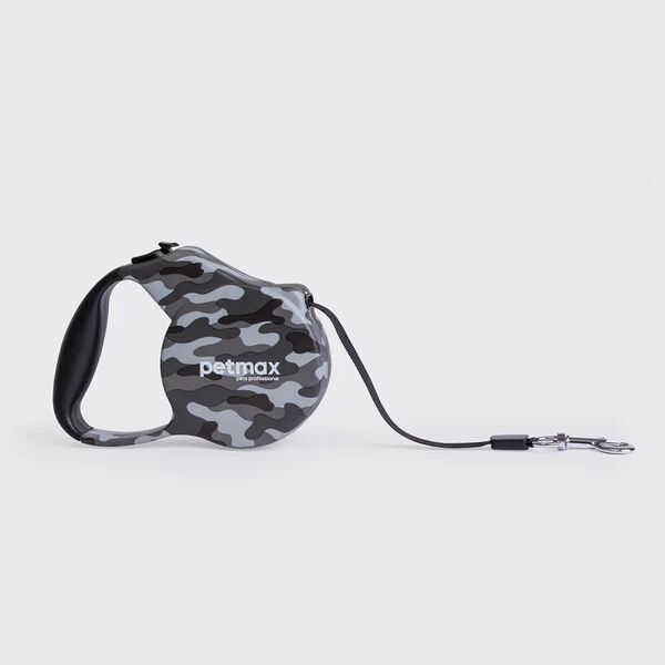 Рулетка для собак S, ремень 3 м, до 15 кг, серый камуфляж