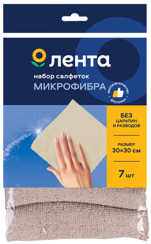 

Салфетки Лента универсальные микрофибра 30х30 см 7 шт цвет в ассортименте