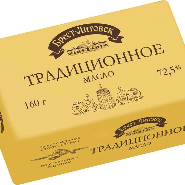 Масло сладкосливочное Брест-Литовск несоленое Традиционное 72.5% 160 г