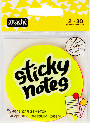 

Бумага для заметок Attache Selection фигурная круглая с клеевым краем 2 блока x 30 листов