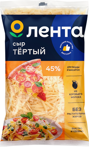 Сыр Лента для пиццы и макарон тертый 45% ф/п без змж 300 г