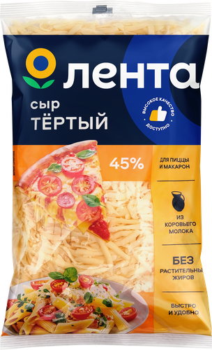 

Сыр Лента для пиццы и макарон тертый 45% ф/п без змж 300 г