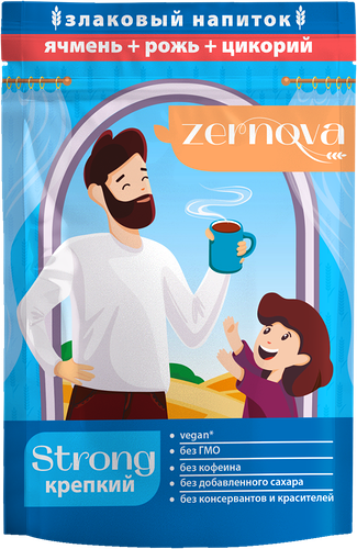 Напиток злаковый Zernova Strong растворимый Ячмень, рожь, цикорий, порошкообразный 200 г