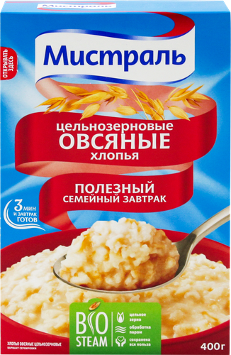 

Хлопья Мистраль овсяные цельнозерновые, 400 г