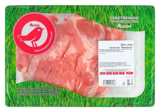 Шейка свиная АШАН Красная птица бескостная охлажденная (1,28-1,92 кг), 1 упаковка 