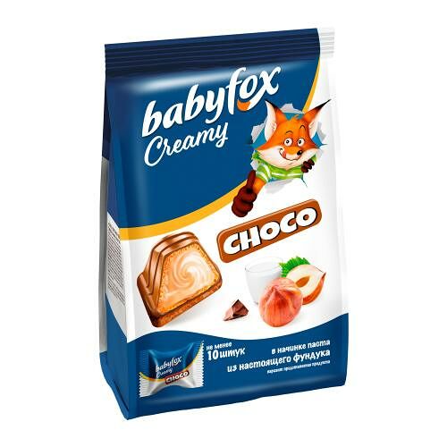 Конфеты Babyfox Creamy вафельные в молочном шоколаде с молочно-ореховой начинкой 100 г