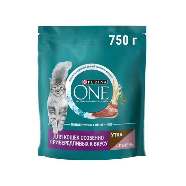 Корм сухой Пурина Ван д/кошек приверед утка печень 750г