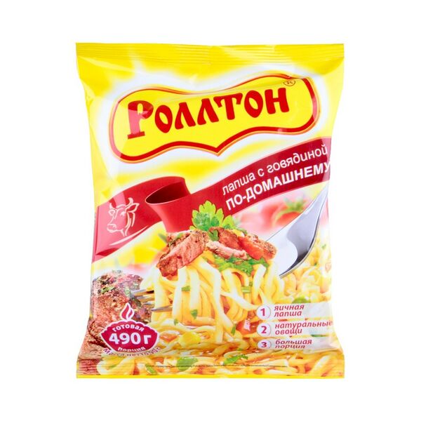 Лапша с говядиной по-домашнему с соусом «Огненно-острый чили», 100г