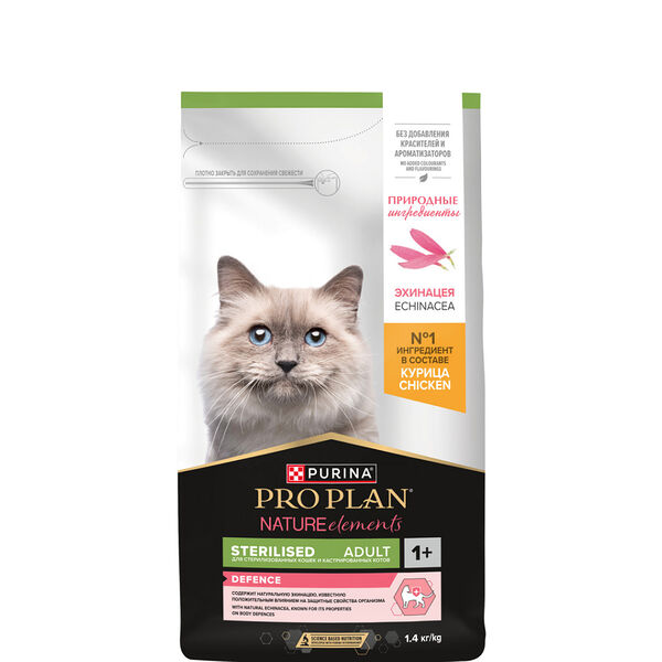 Сухой корм Pro Plan Nature Elements для взрослых стерилизованных кошек и кастрированных котов, с высоким содержанием курицы 1.4 кг