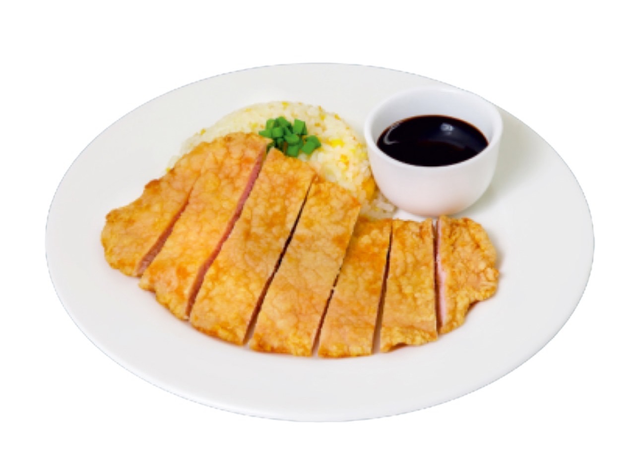 Свиная отбивная с соусом, рис с яйцом
