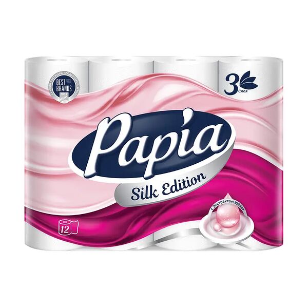 Туалетная бумага, Papia, 3 слоя, 12 рулонов