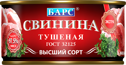 

Свинина тушёная Барс Экстра высший сорт 325 г