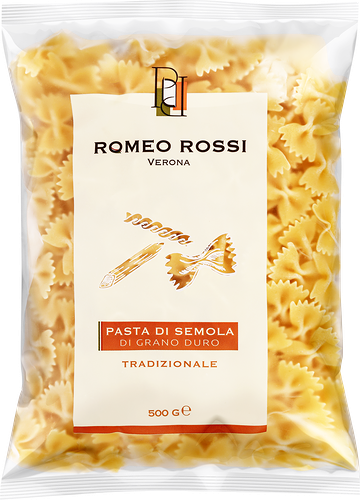 Паста ROMEO ROSSI Farfalle, из муки твердых сортов пшеницы, 500г