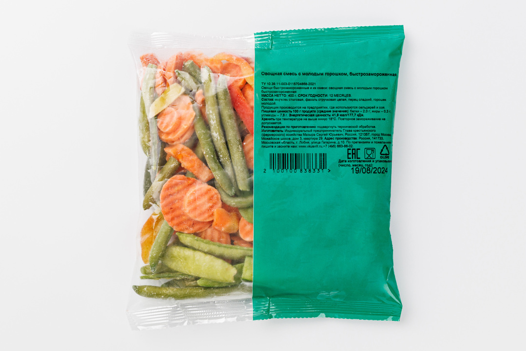 

Овощная смесь с молодым горошком, быстрозаморозка, 400 г