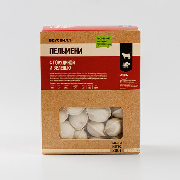 Пельмени ВкусВилл с говядиной и зеленью 800 г